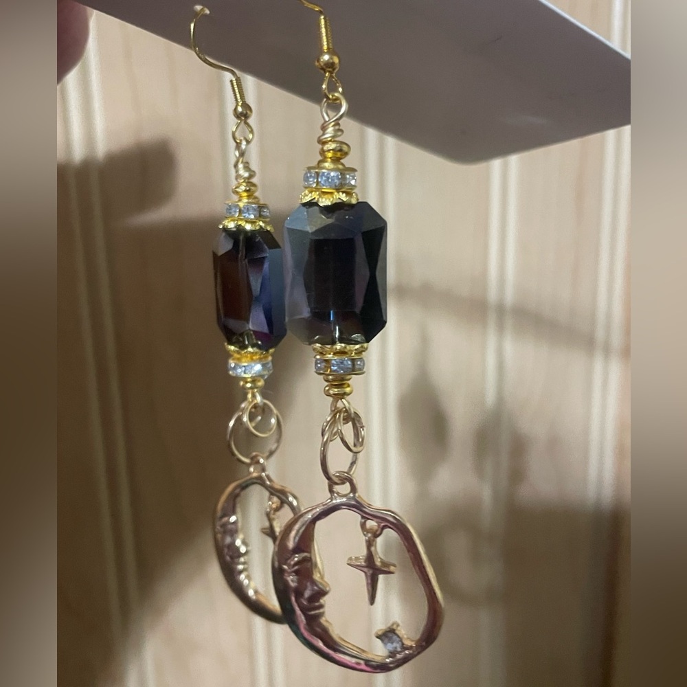 Glamorous Moon and Stars Hand Crafted Earrings - Picture 9 of 10